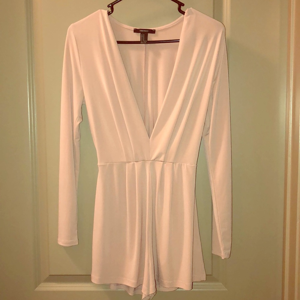 Low Cut Pleated Romper- Blush